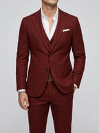 Slim-Fit 3-Piece Suit Notch Lapel Men Wool