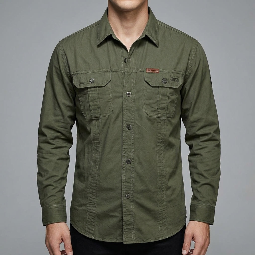 Wool Cargo Shirt Men Long Sleeve Outdoor