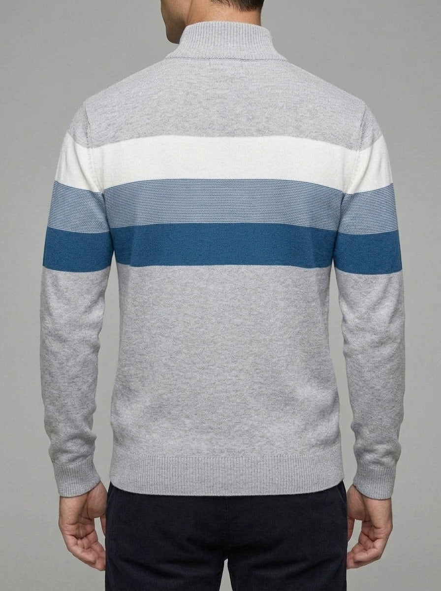 Wool Striped Quarter Zip Sweater Men