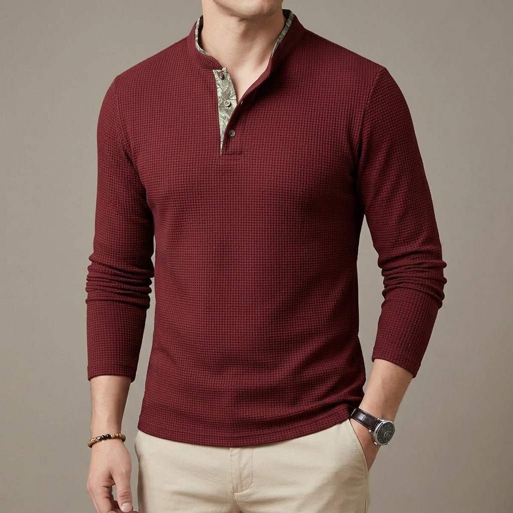 Men's Long Sleeve Polo Shirt – Cotton Contrast Collar