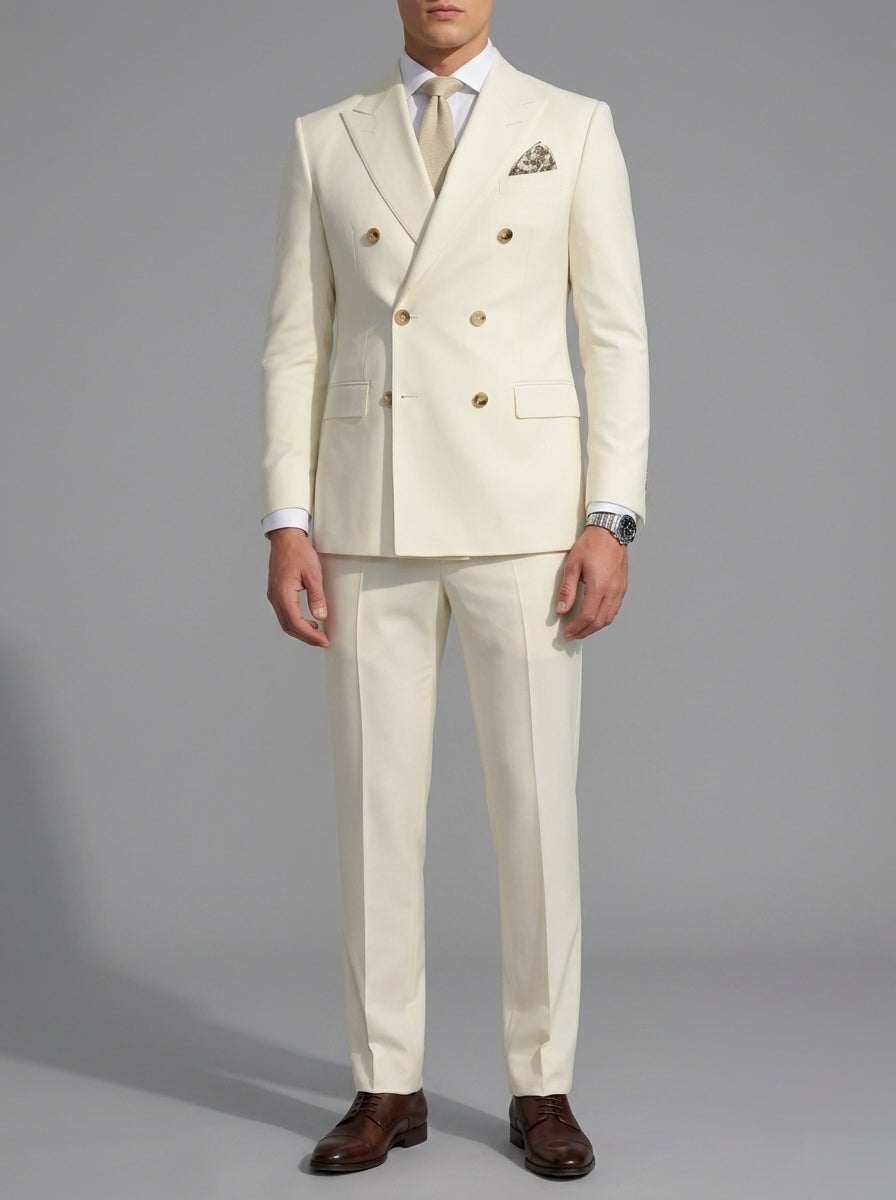 Wool Double-Breasted Suit Set Men