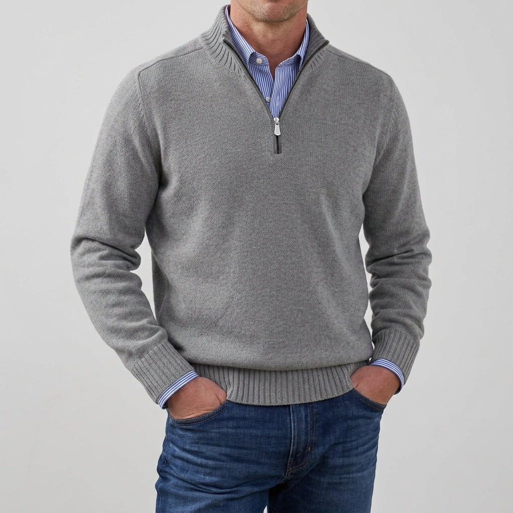 Classic Knit Jumper Men Half Zip Fleece Sweater