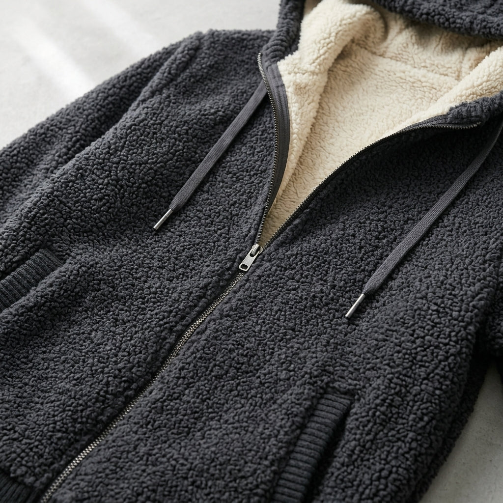 Fleece Zip Hoodie Men Lined Hood