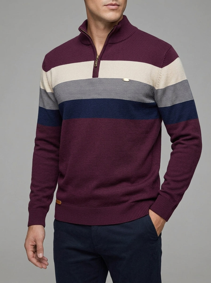 Wool Striped Quarter Zip Sweater Men