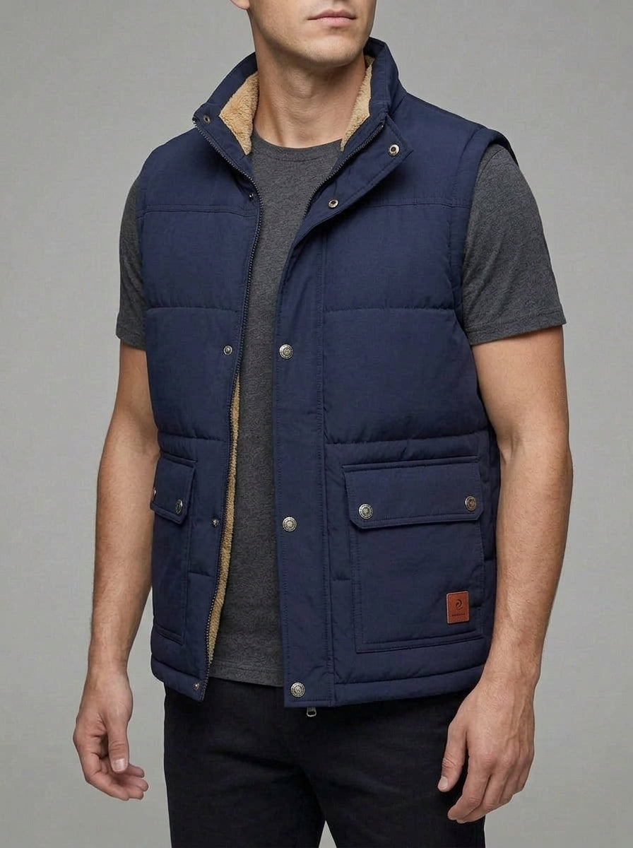 Fleece-Lined V-Neck Gilet Men Lightweight Blue