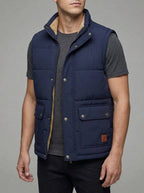 Fleece-Lined V-Neck Gilet Men Lightweight Blue