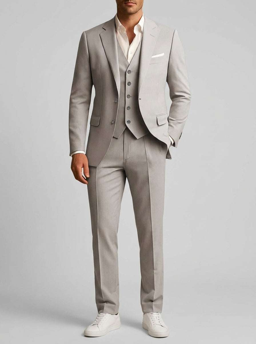 Wool Slim-Fit Elegant 3-Piece Wedding Suit Men