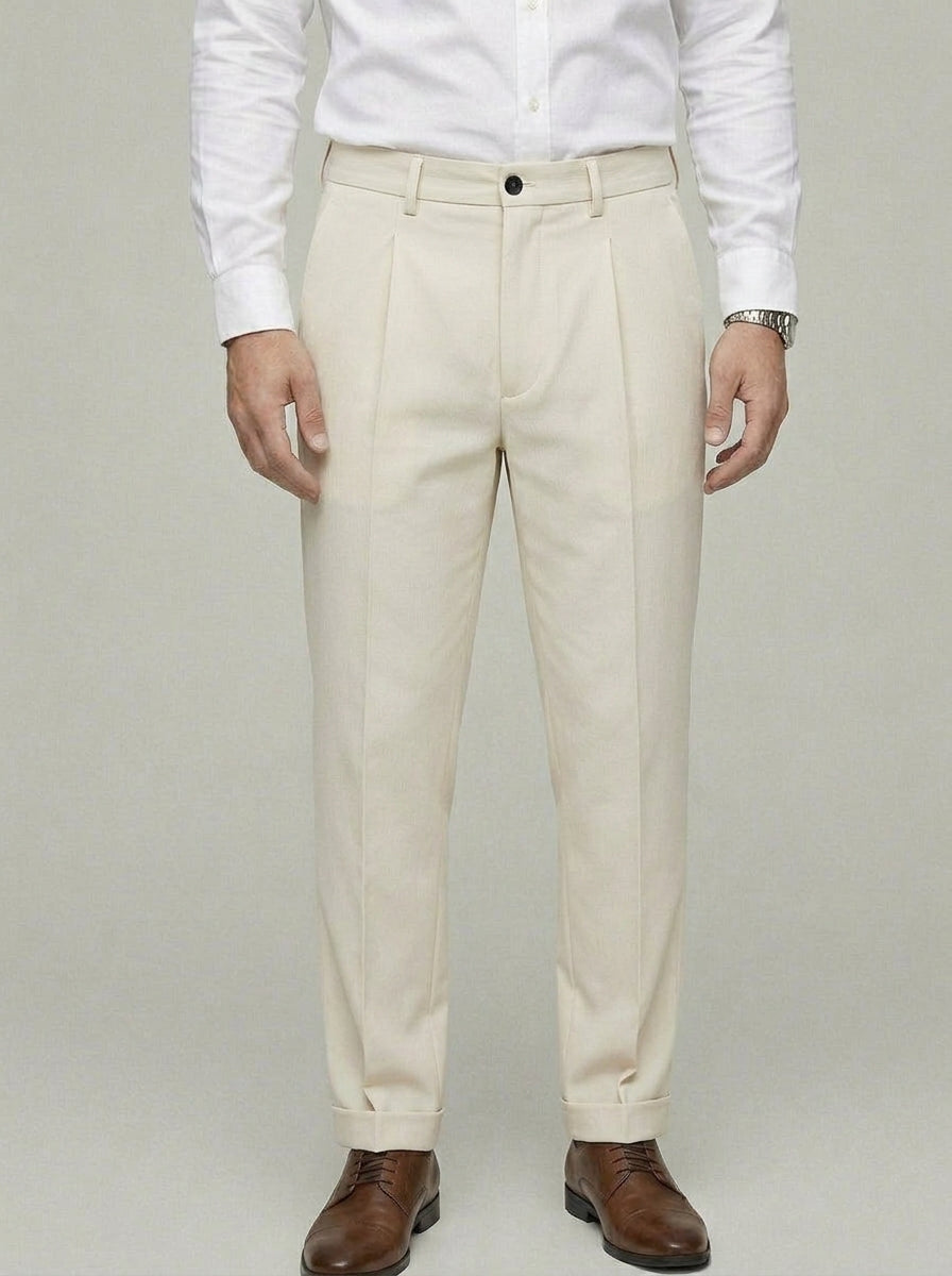 Stretch Tailored Trousers Men Classic Straight-Leg