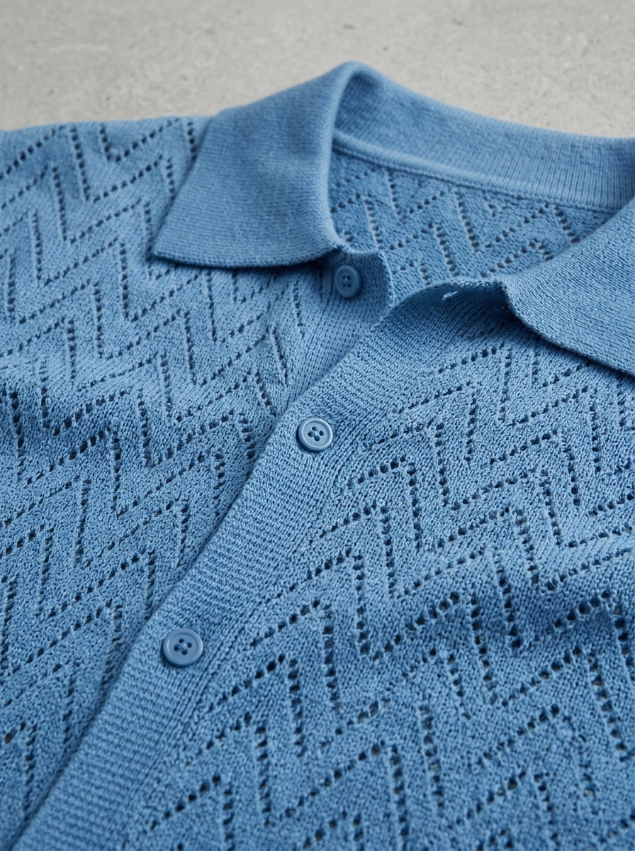 Knit Geometric Button-Up Shirt Men
