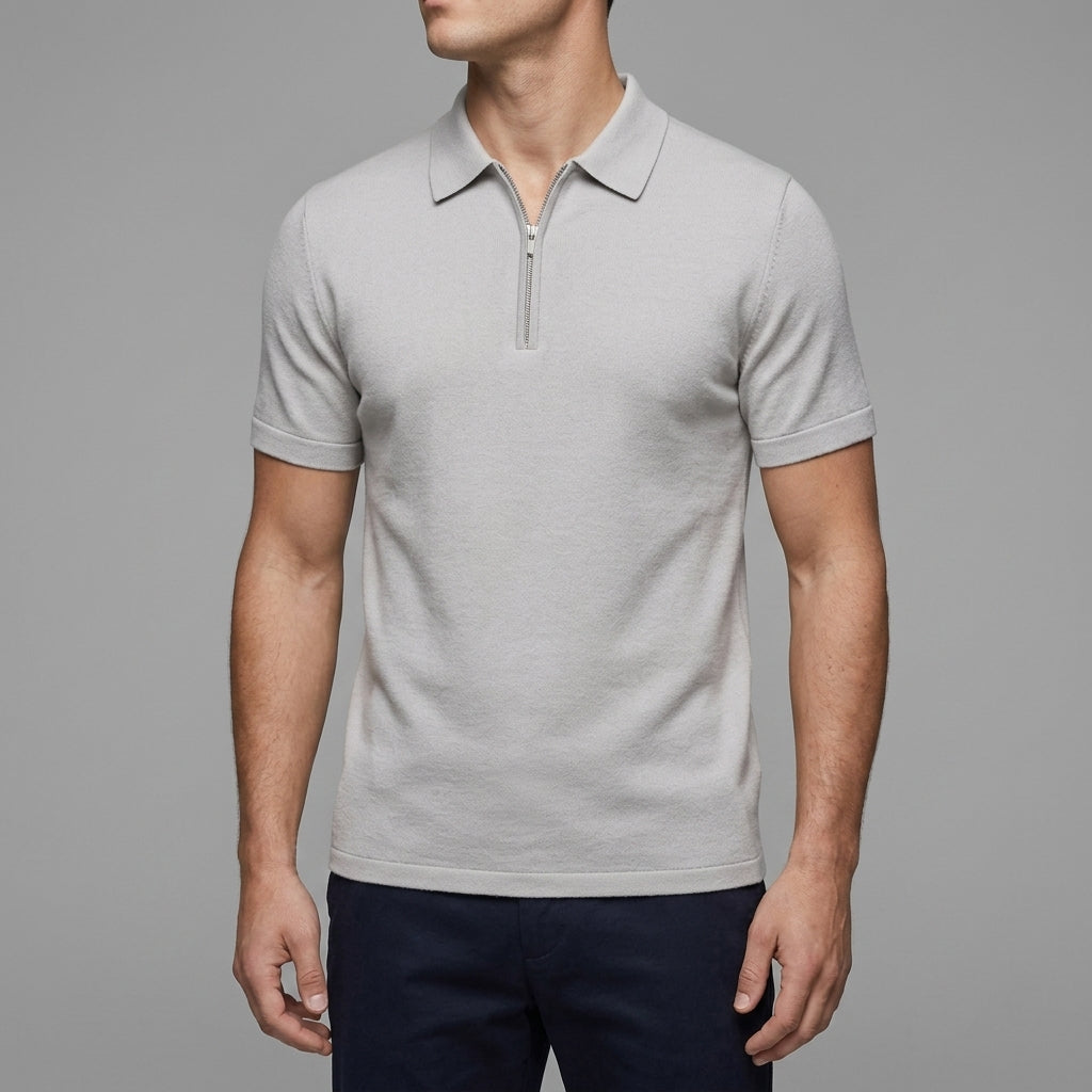 Wool Polo Shirt Men Zippered