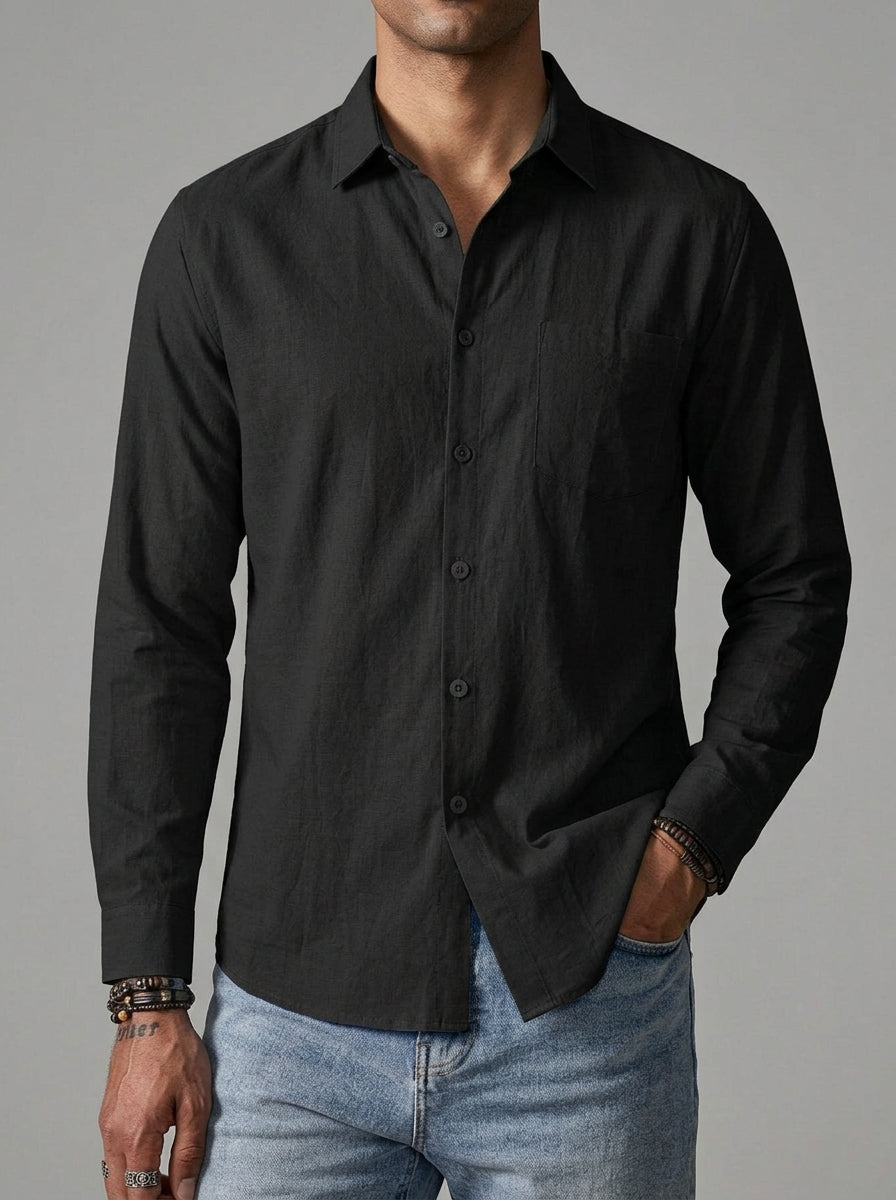 Linen Casual Shirt Men – Traditional Collar