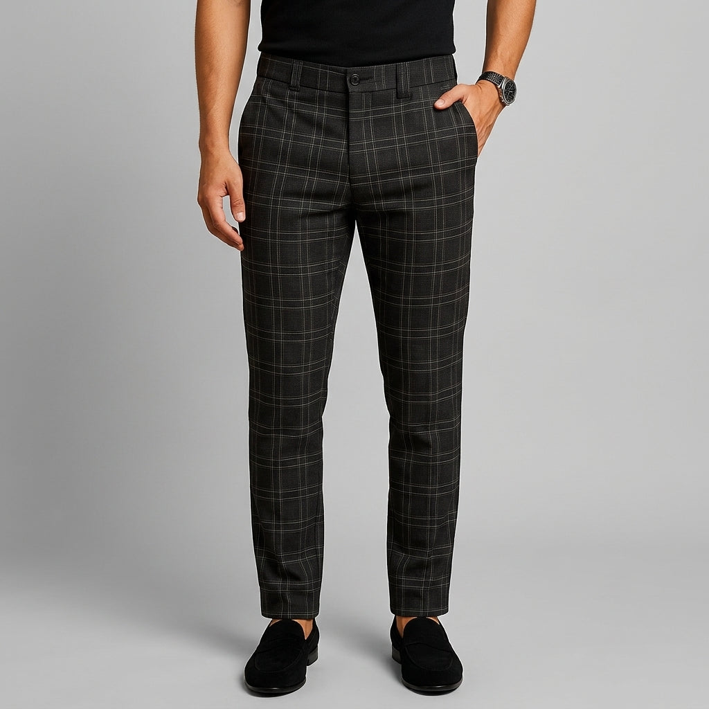 Checked Casual Trousers Men Relaxed Fit
