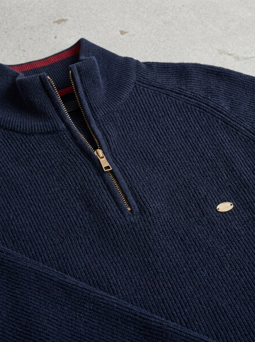 Wool Ribbed Quarter Zip Pullover Men