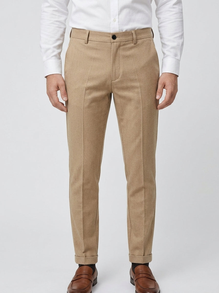 Wool Trousers Men Flat Front Tailored