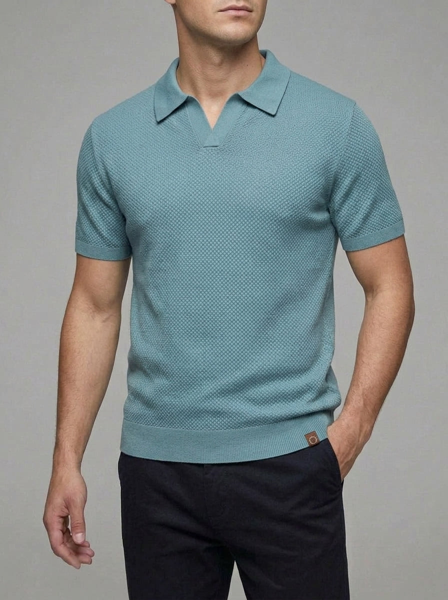 Knit Polo Shirt Wool Button Neck Men