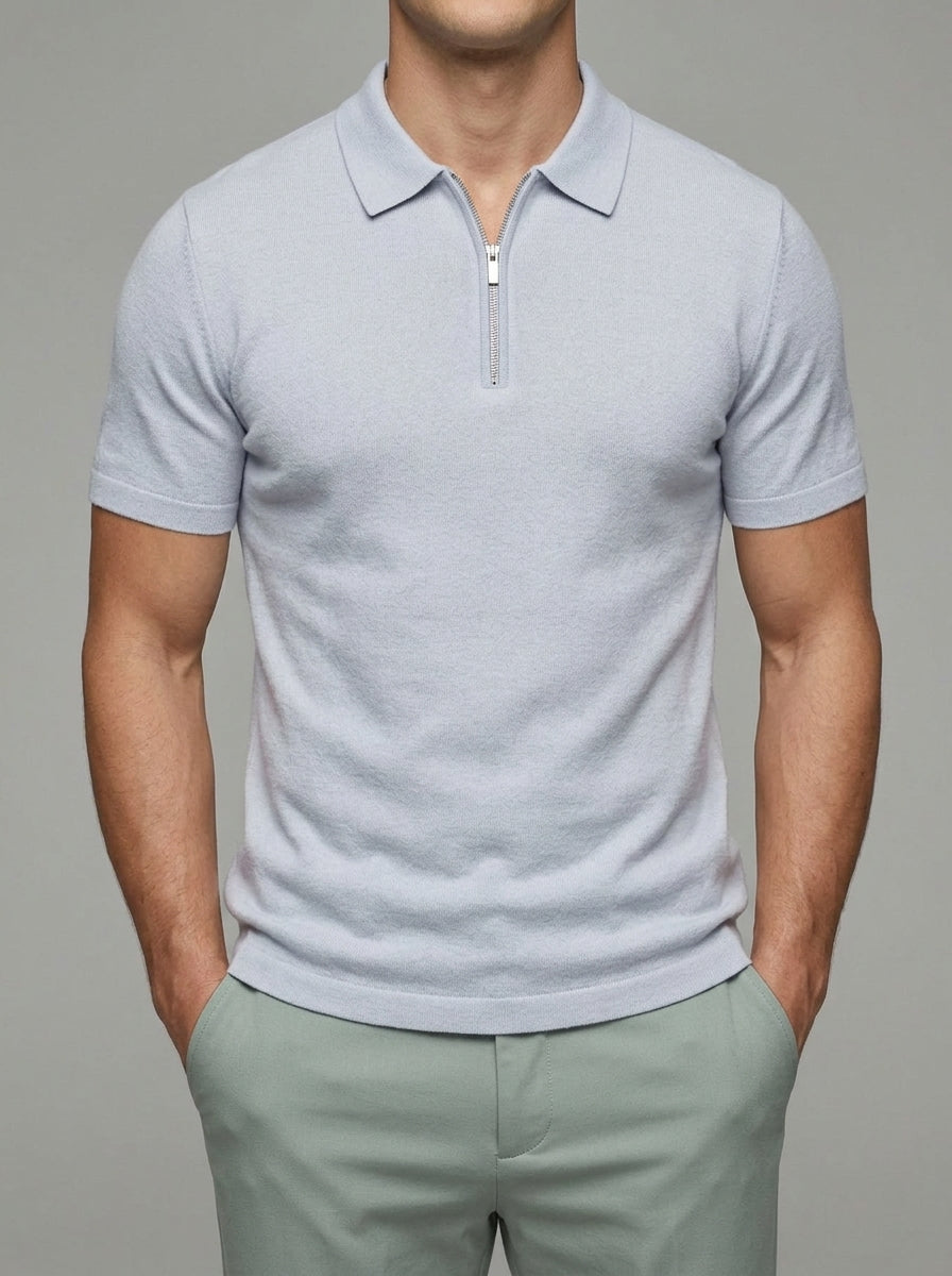 Wool Polo Shirt Men Zippered