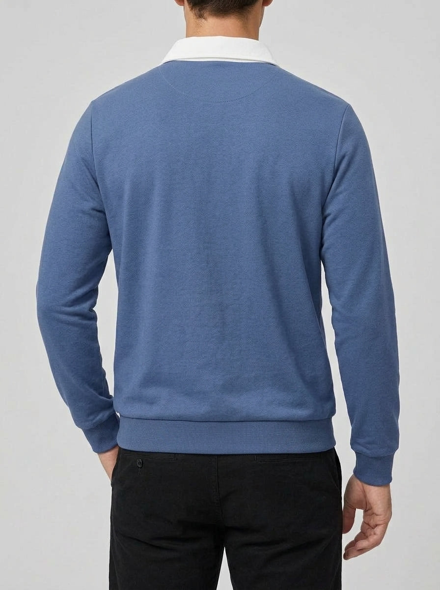 Rugby Shirt Blue – Cotton Contrast Collar