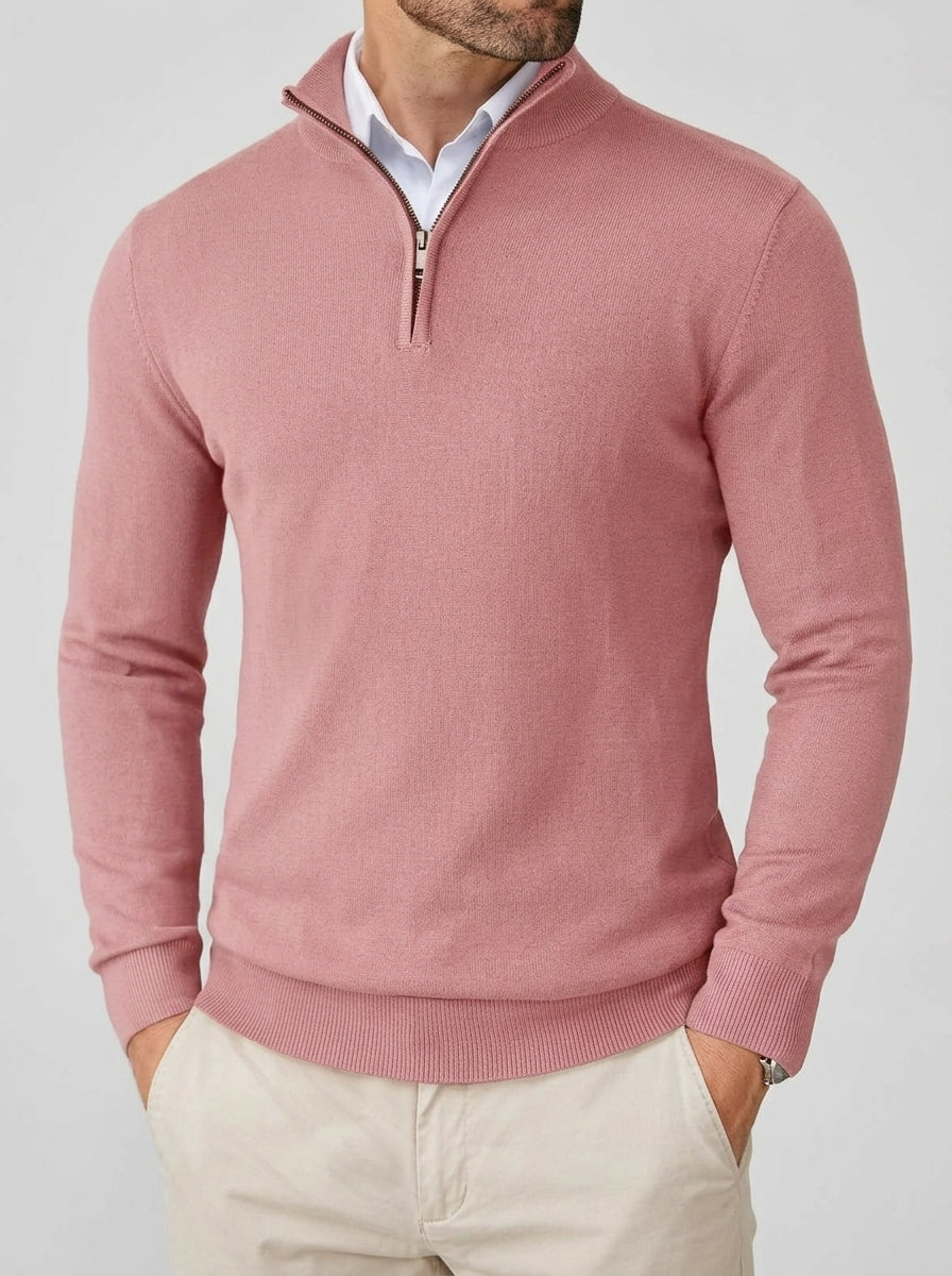 Wool Ribbed Quarter Zip Sweater Men