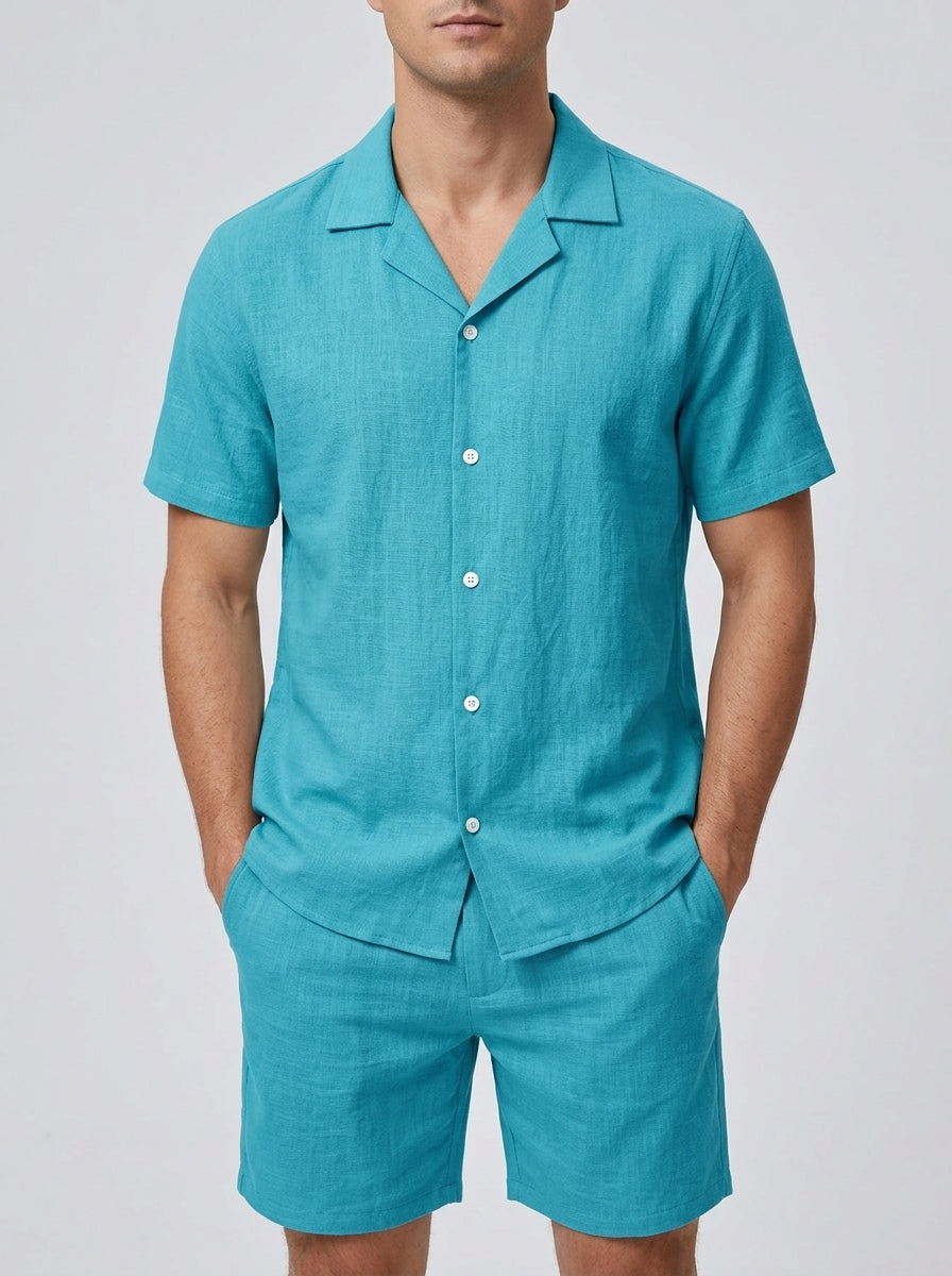Linen Short Sleeve Set Men Summer