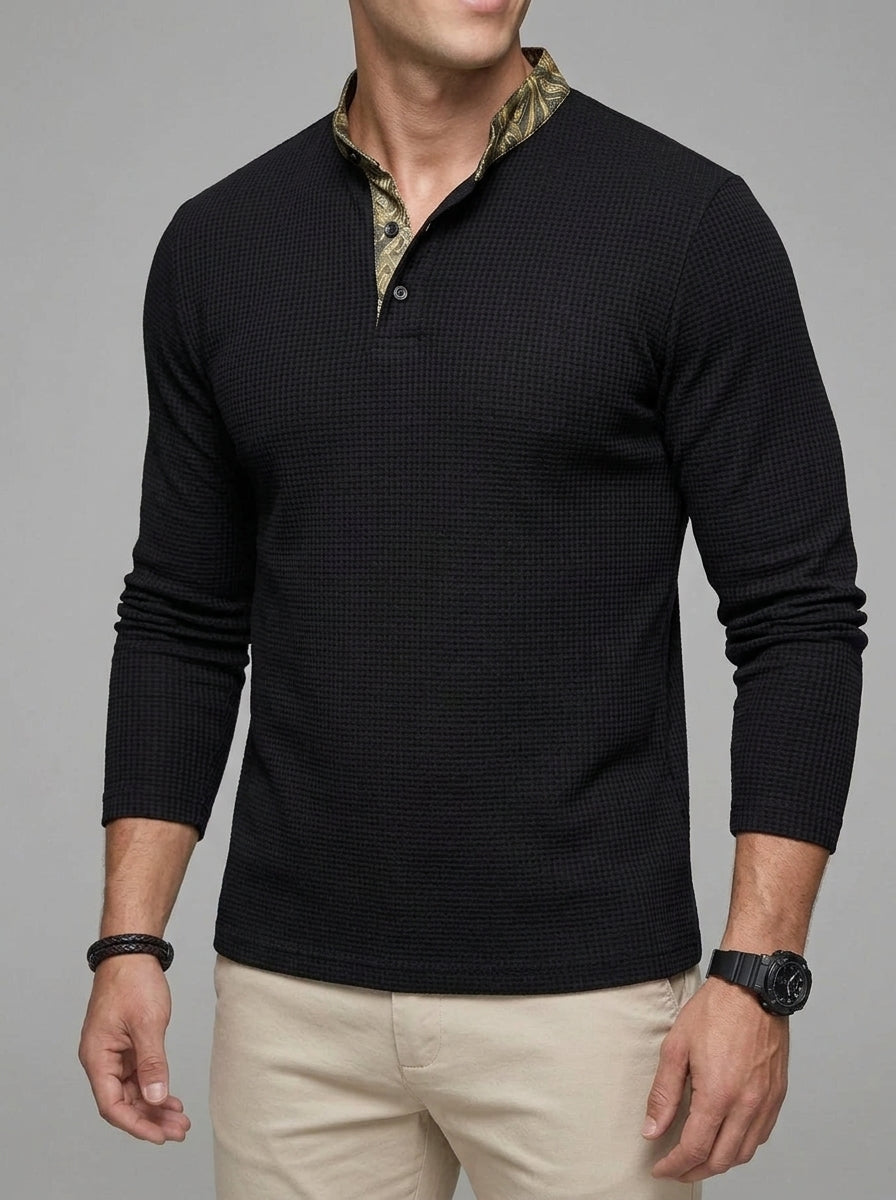 Men's Long Sleeve Polo Shirt – Cotton Contrast Collar