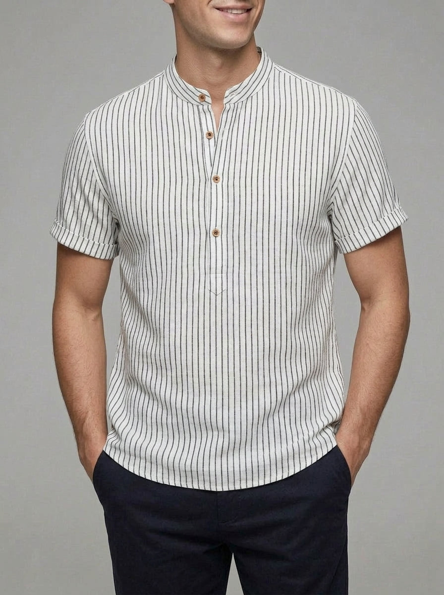 Mandarin Collar Henley Shirt Men