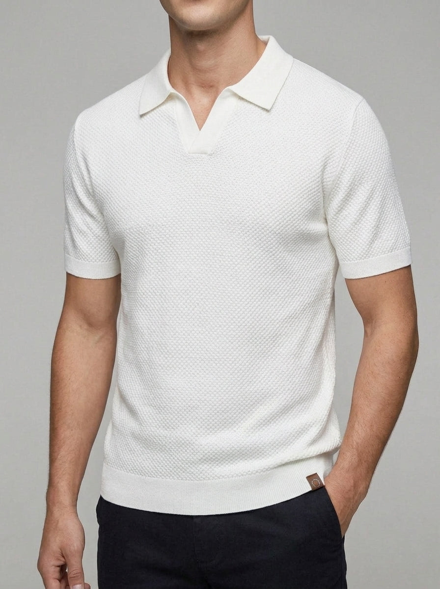 Knit Polo Shirt Wool Button Neck Men