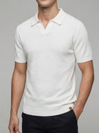 Knit Polo Shirt Wool Button Neck Men