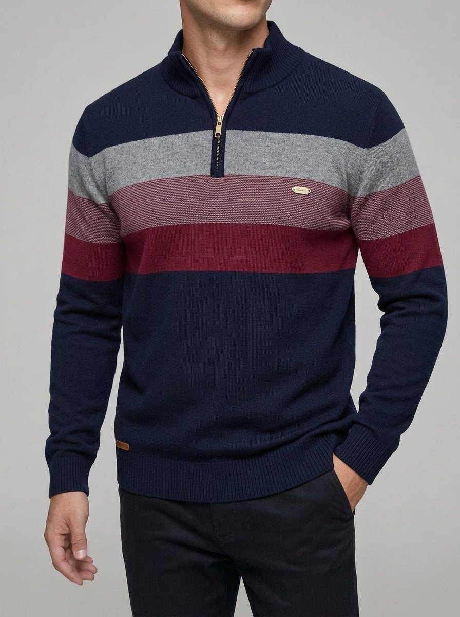 Wool Striped Quarter Zip Sweater Men