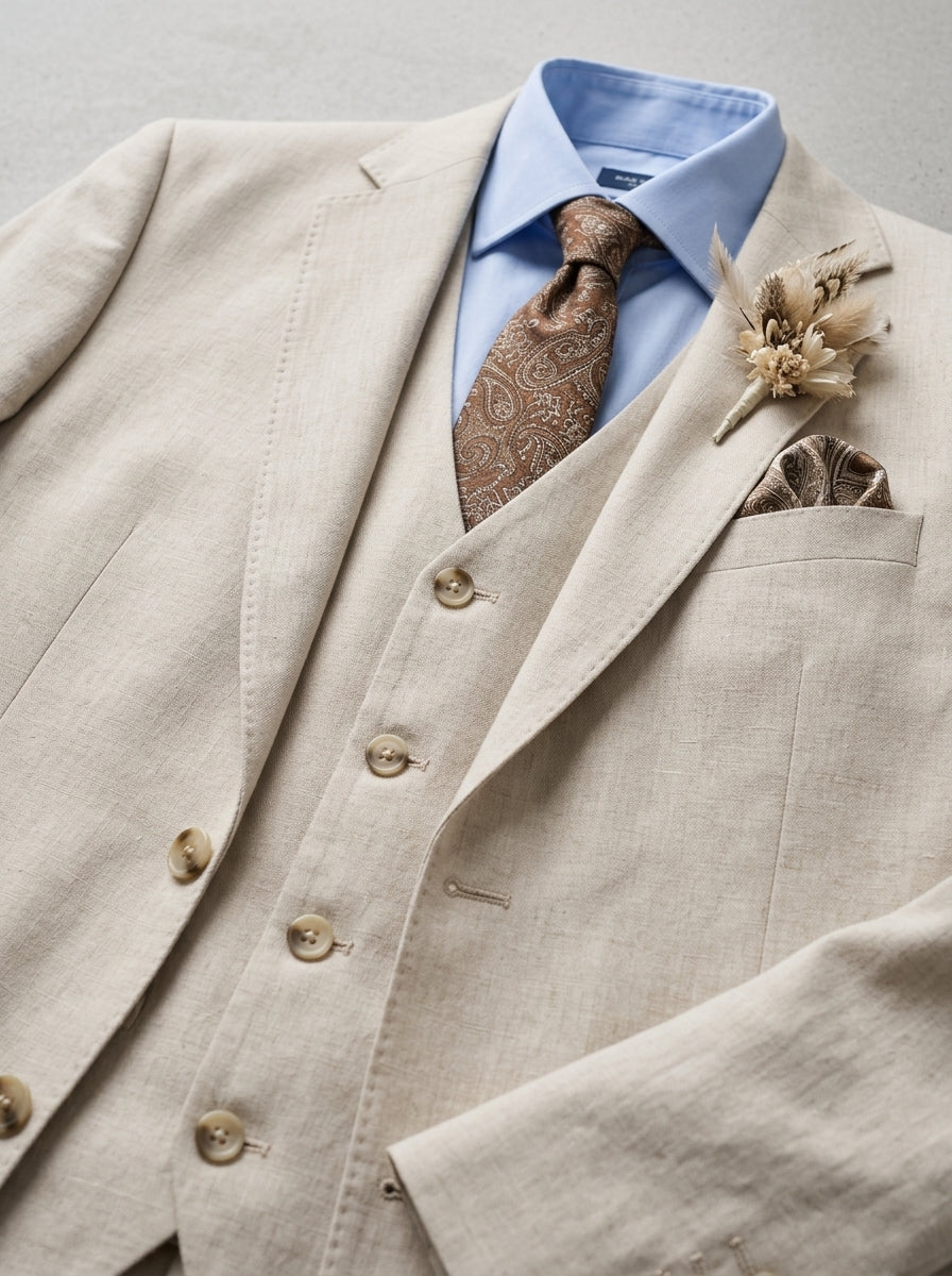 Linen Elegant 3-Piece Wedding Suit Men