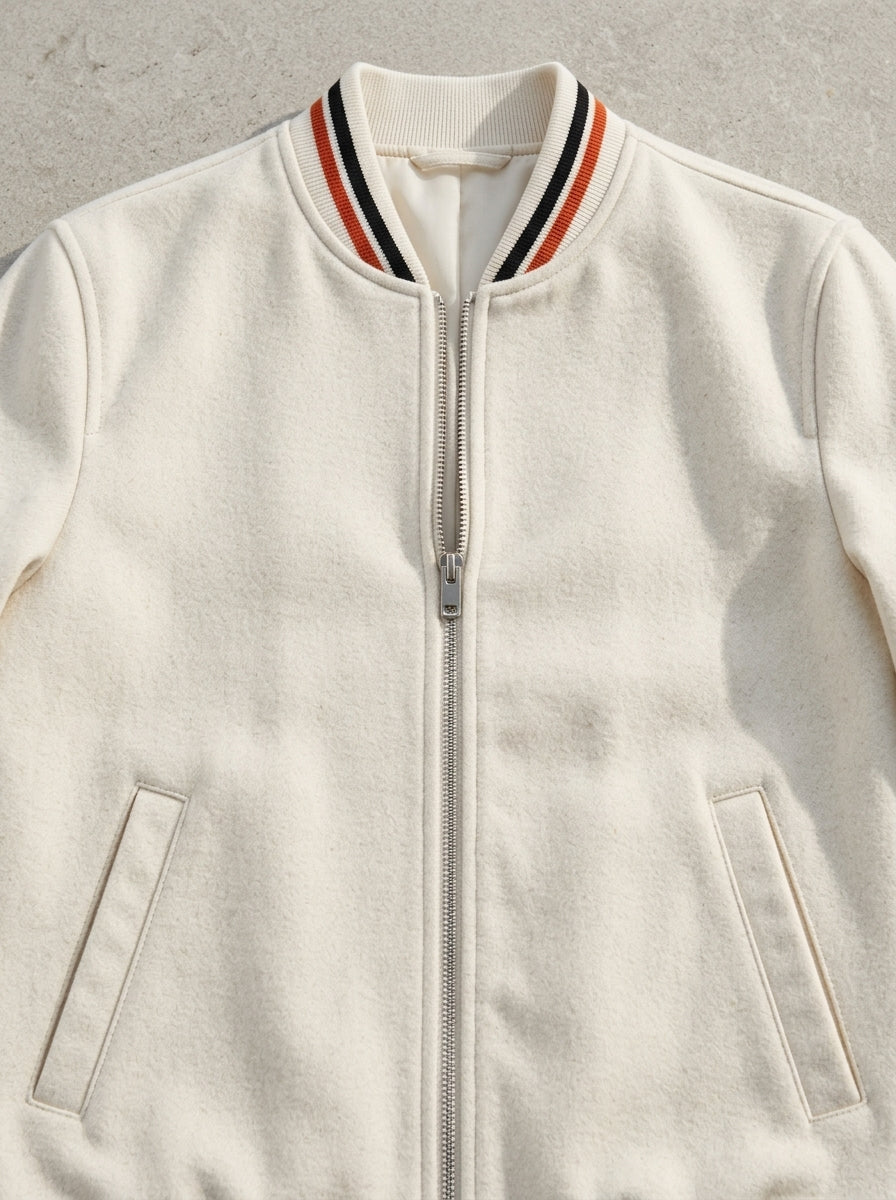 Lightweight Bomber Jacket Stripe Detail – Wool