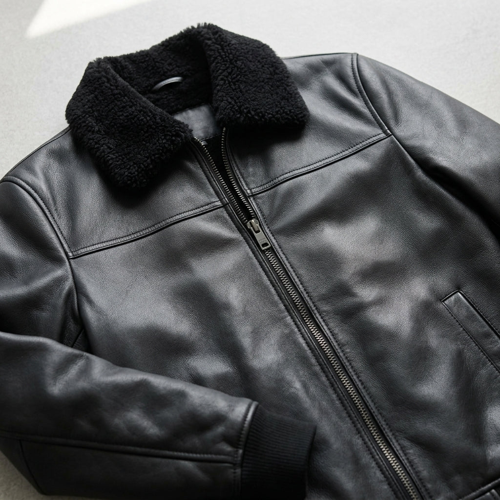 Men's Wool Zip Coat Slim Fit Fur Collar