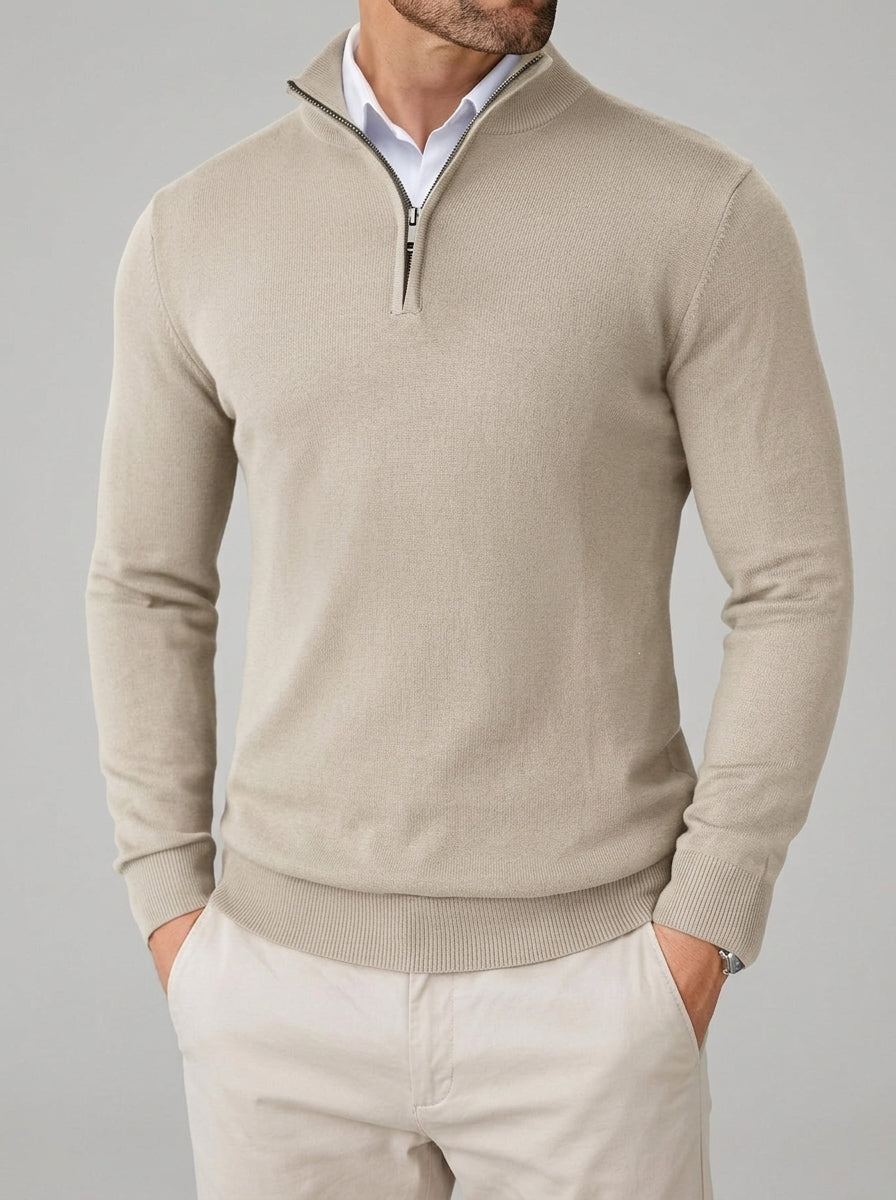 Wool Ribbed Quarter Zip Sweater Men