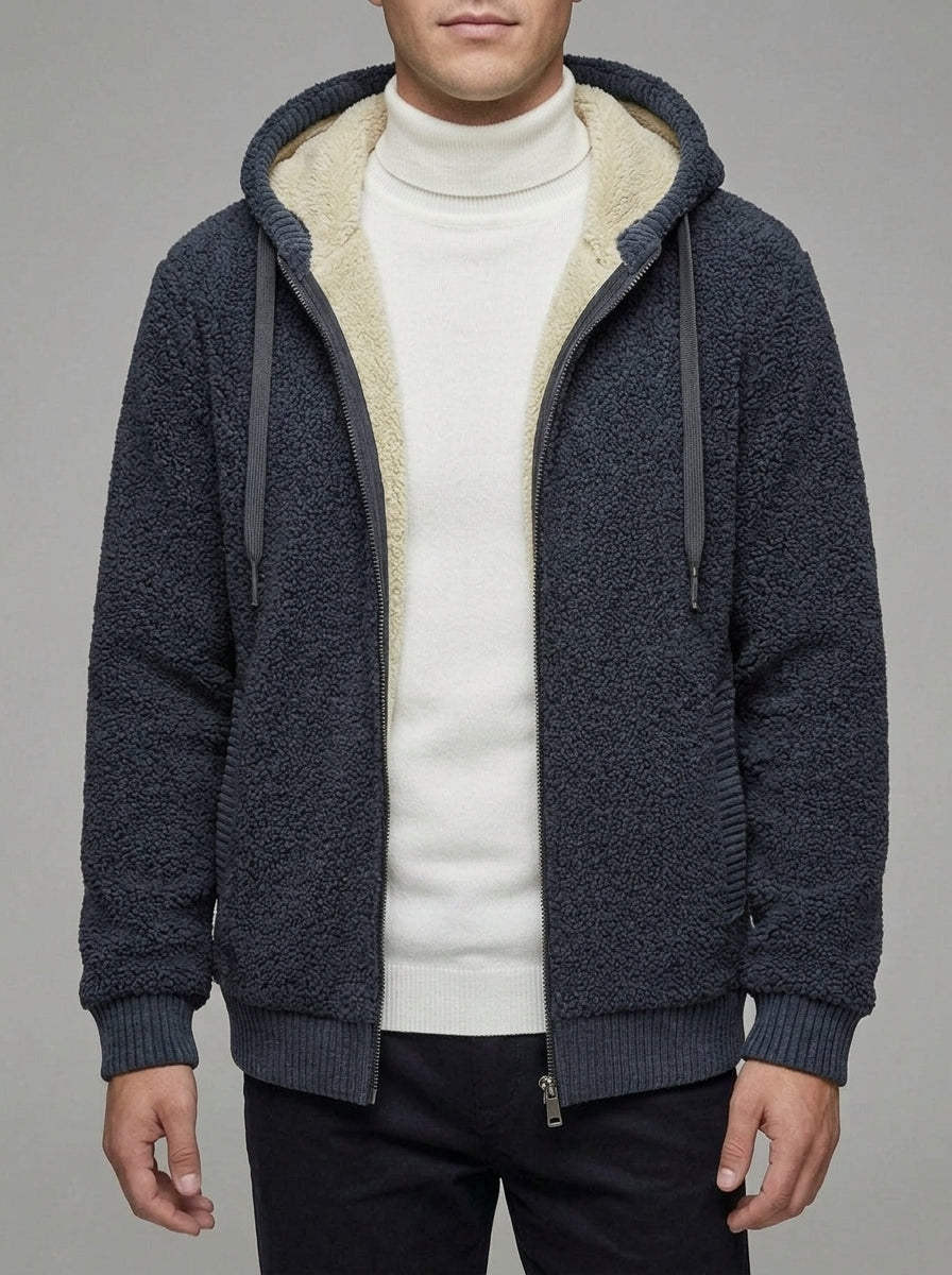 Fleece Zip Hoodie Men Lined Hood
