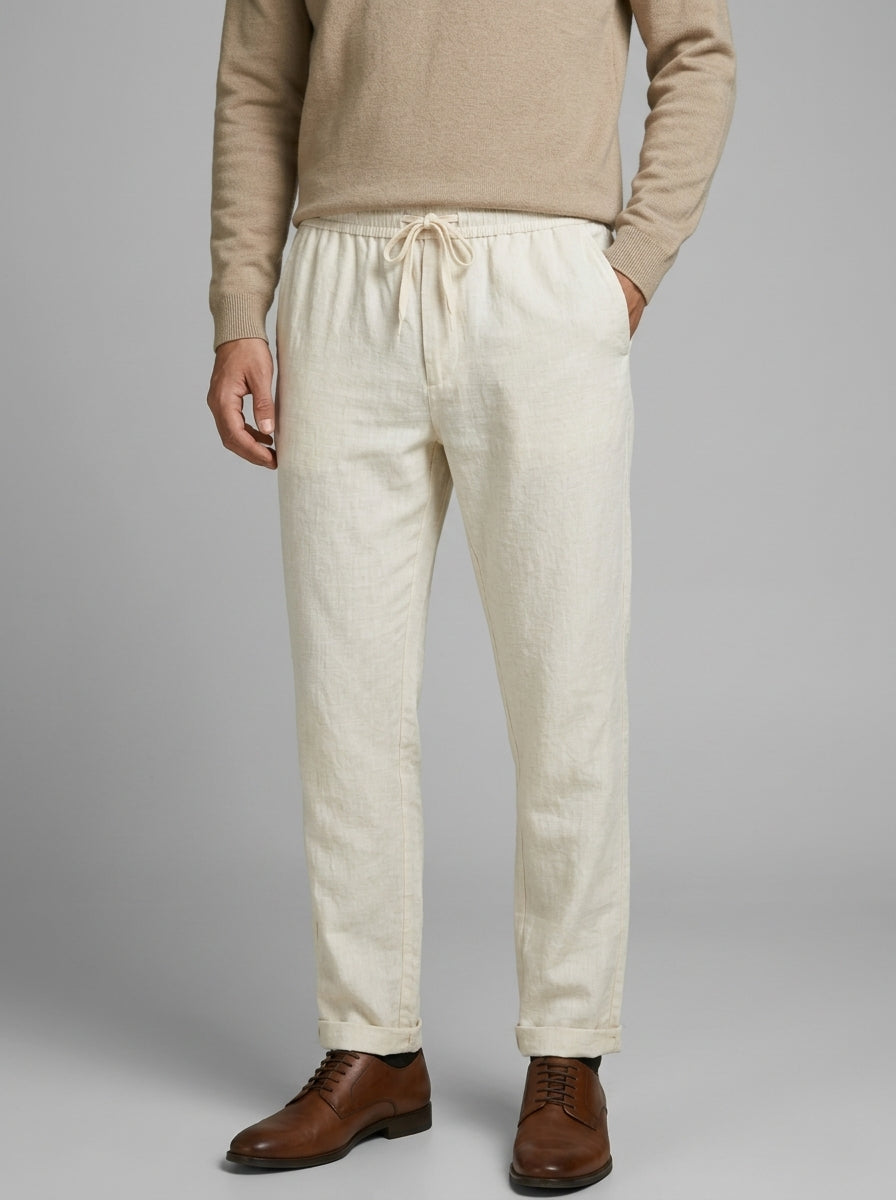 Linen Drawstring Trousers Men