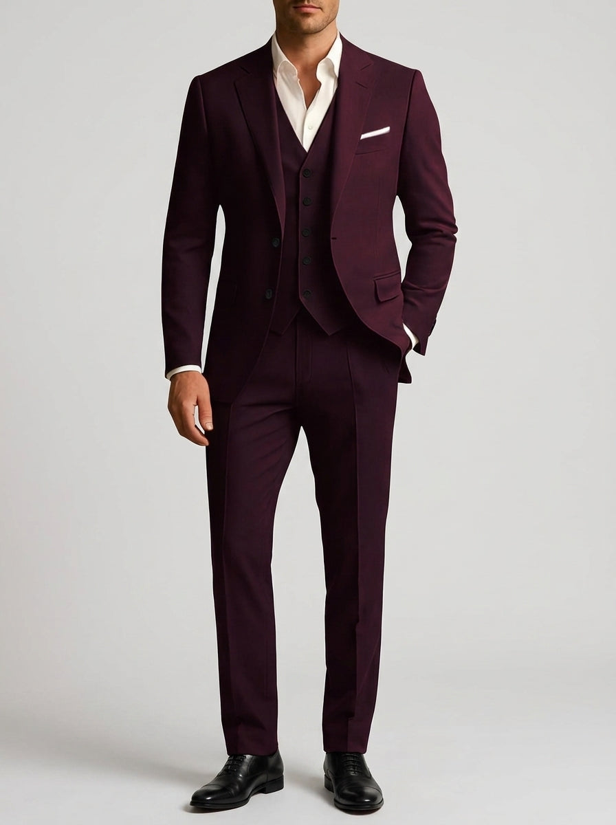 Wool Slim-Fit Elegant 3-Piece Wedding Suit Men