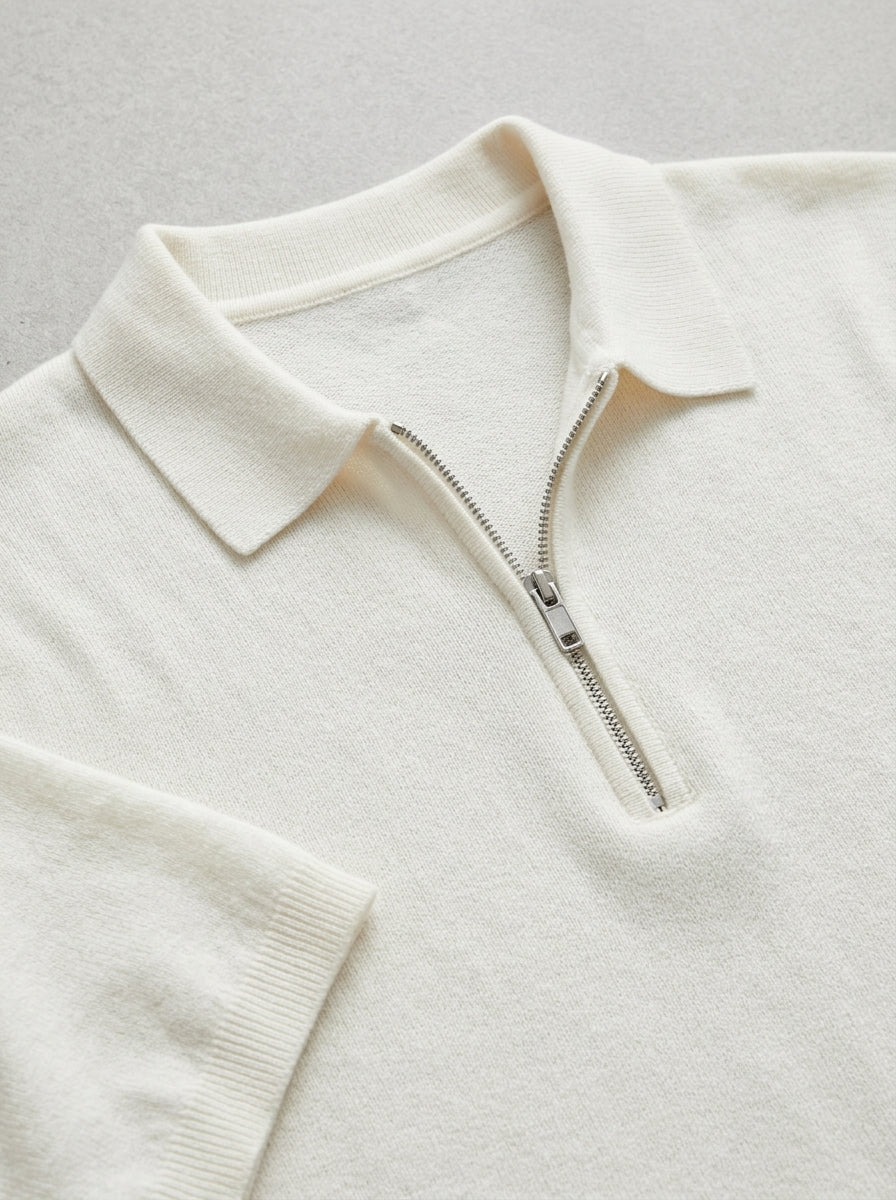Wool Polo Shirt Men Zippered