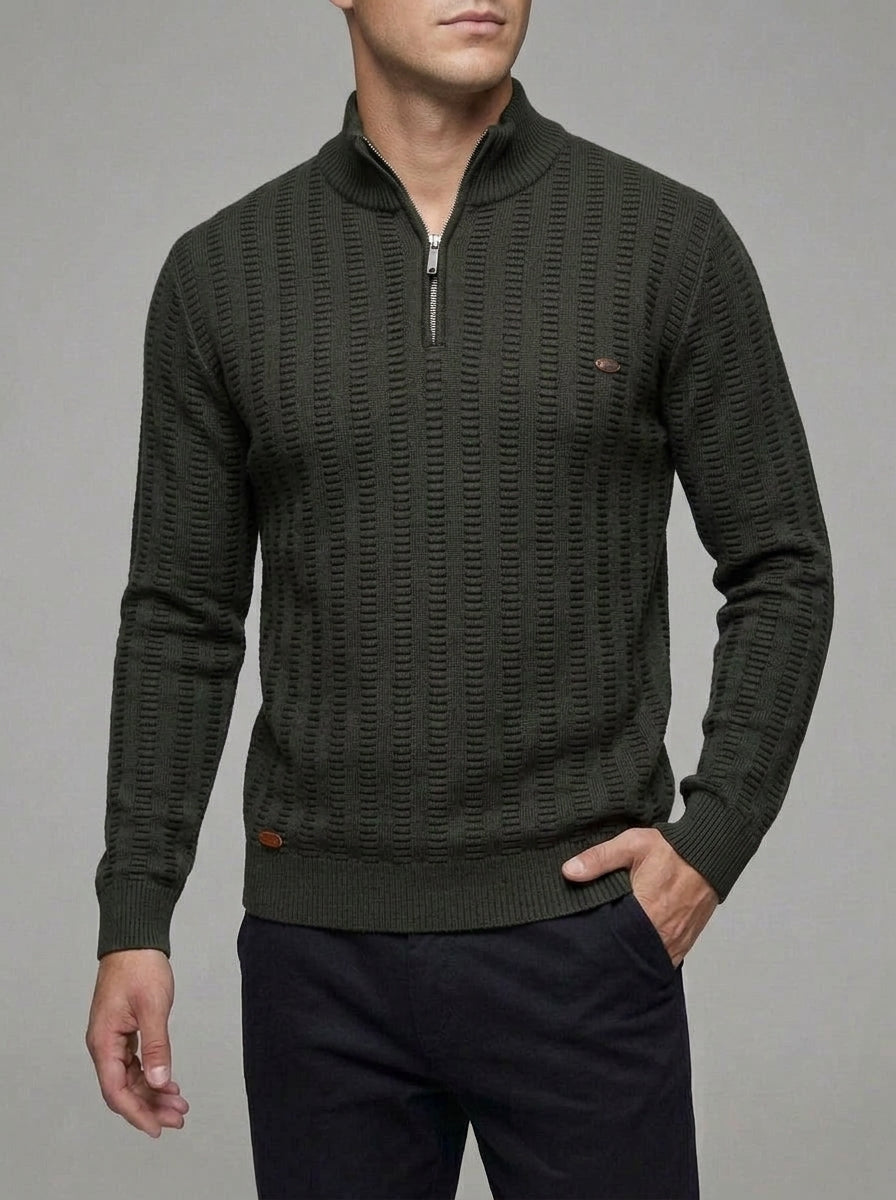 Ribbed Quarter Zip Sweater Men – Textured Wool