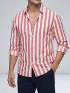 Cotton Blend Striped Long Sleeve Shirt Men Casual