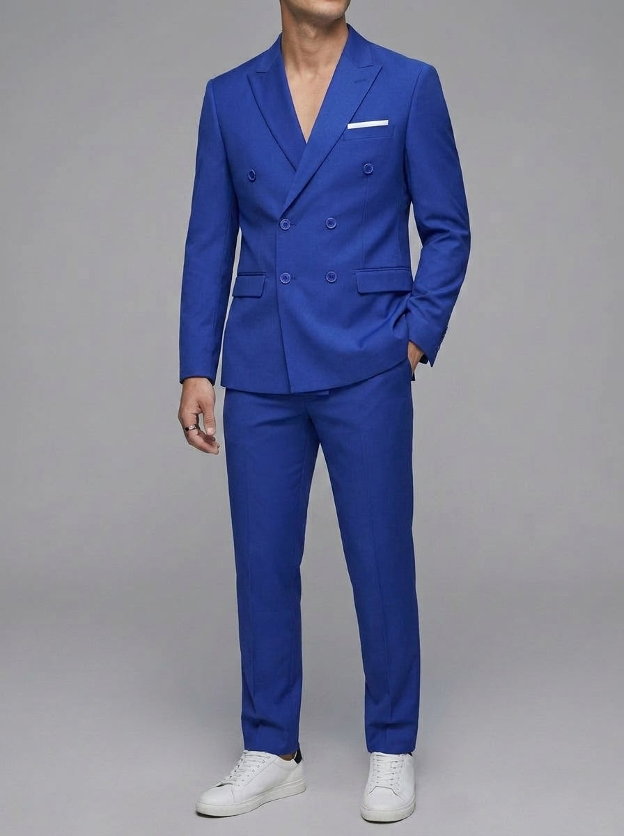 Cotton Blend Double-Breasted Suit Men