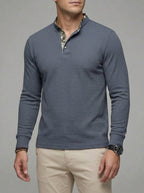 Men's Long Sleeve Polo Shirt – Cotton Contrast Collar