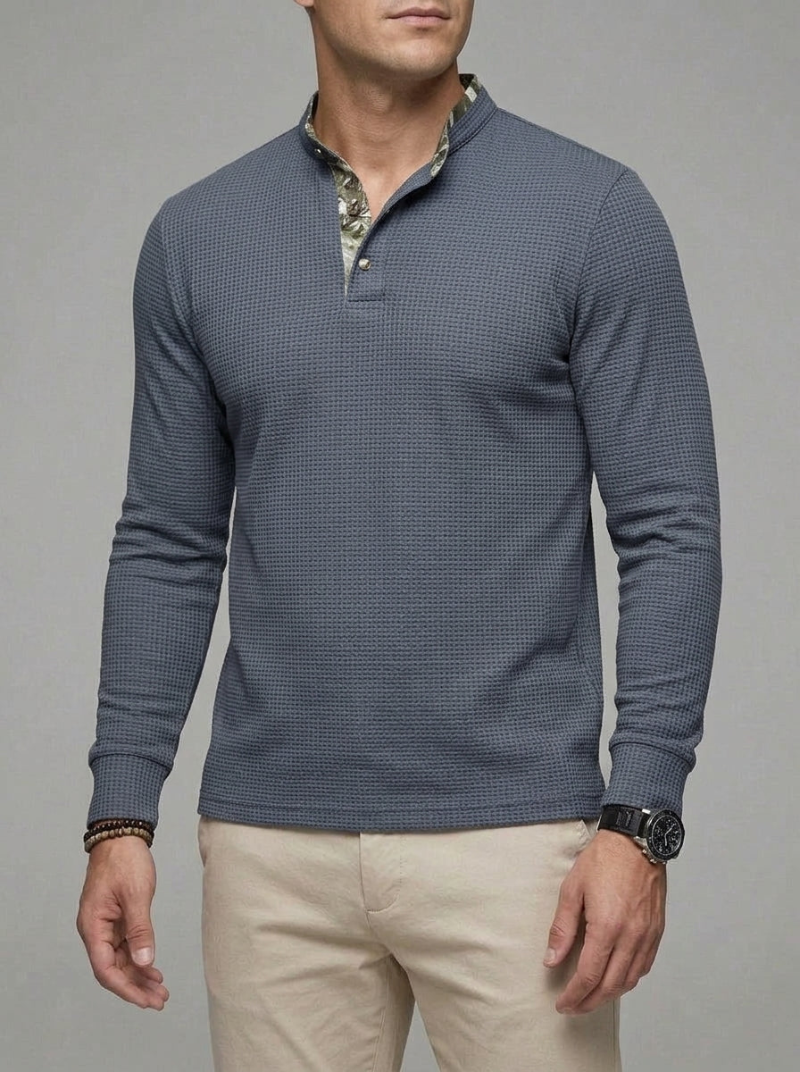 Men's Long Sleeve Polo Shirt – Cotton Contrast Collar