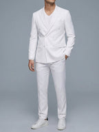 Cotton Blend Double-Breasted Suit Men