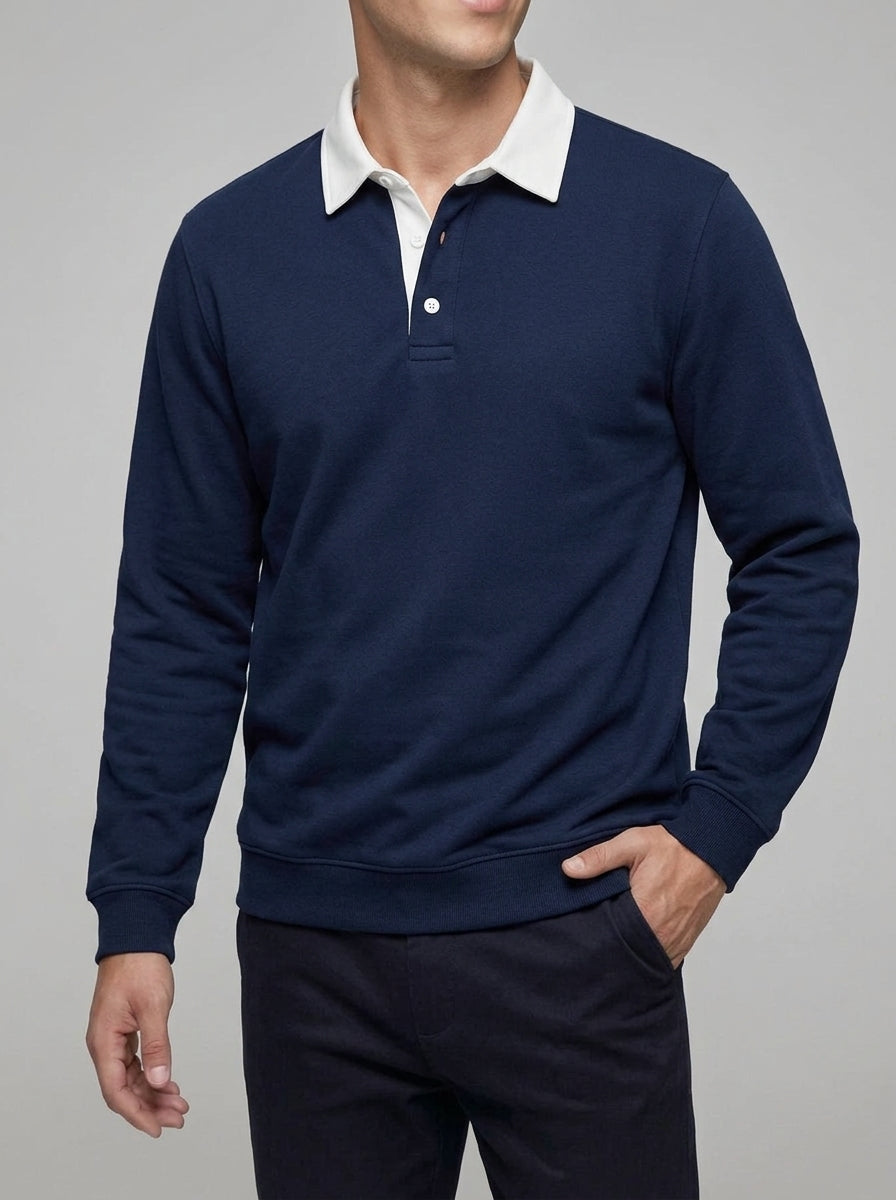 Rugby Shirt Blue – Cotton Contrast Collar