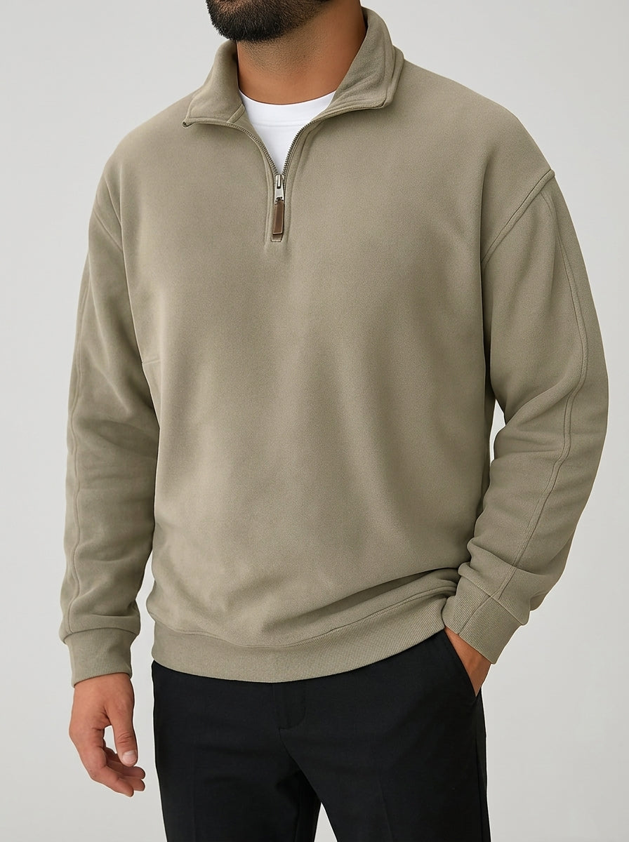 Wool Half Zip Jumper Men – Stand Collar Ribbed