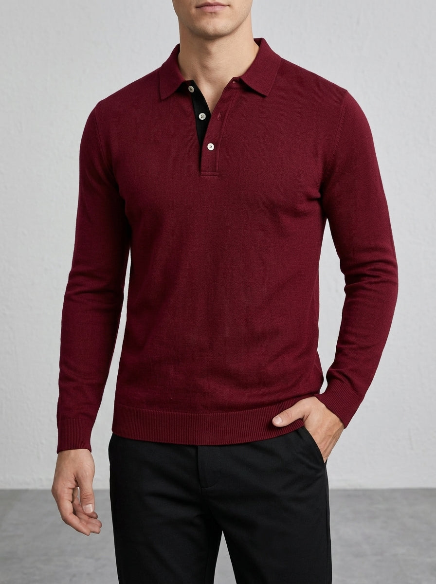 Long Sleeve Polo Shirt Men – Wool Blend