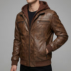 Men's Leather Moto Jacket with Hoodie
