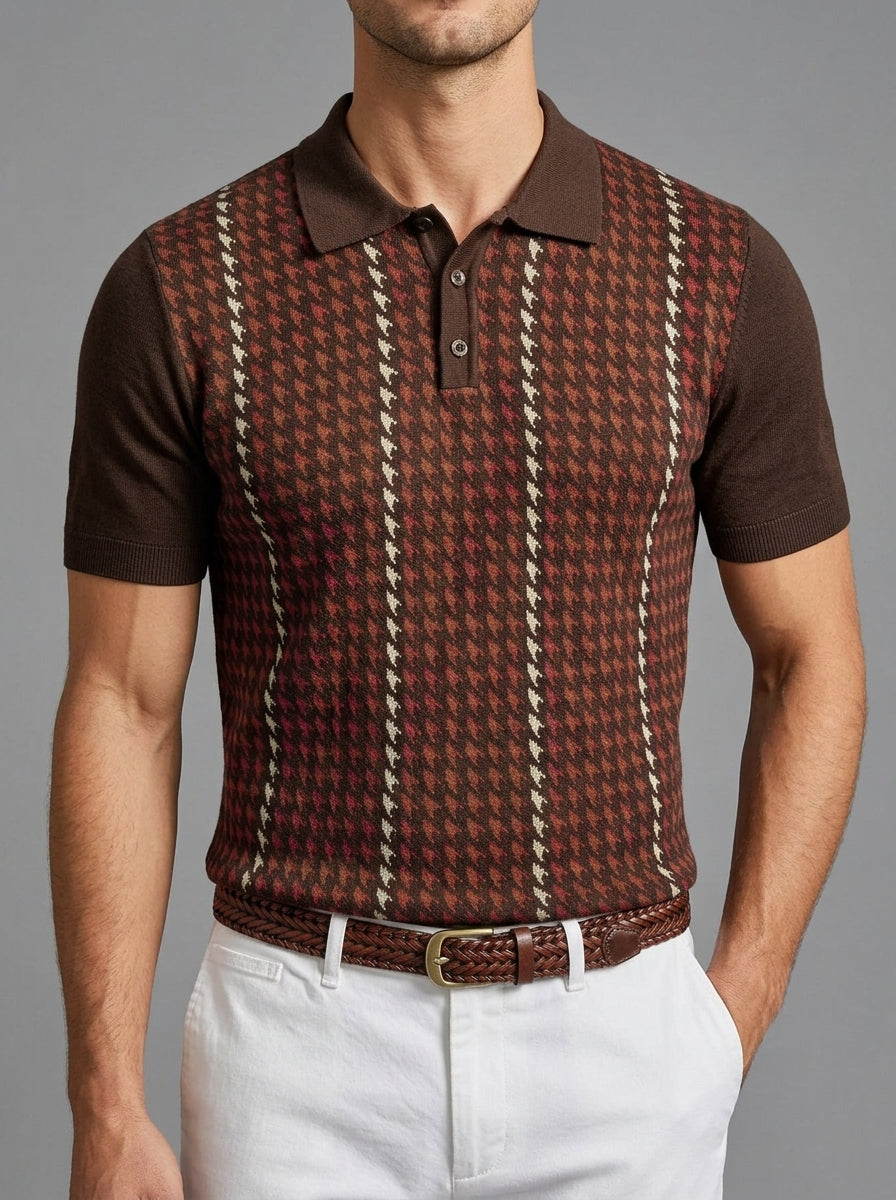 Houndstooth Knit Polo Wool Men