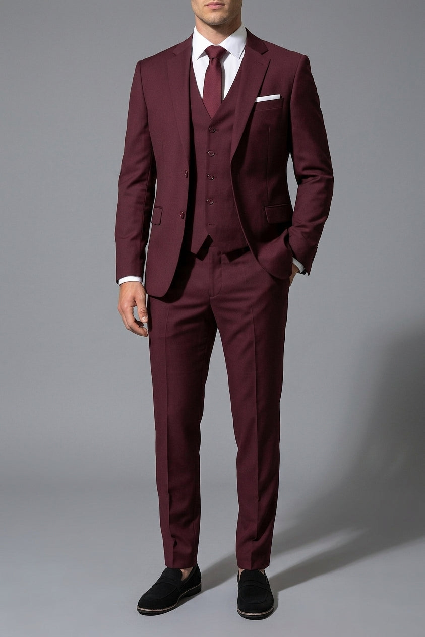Slim-Fit 3-Piece Suit Men Wedding Wool