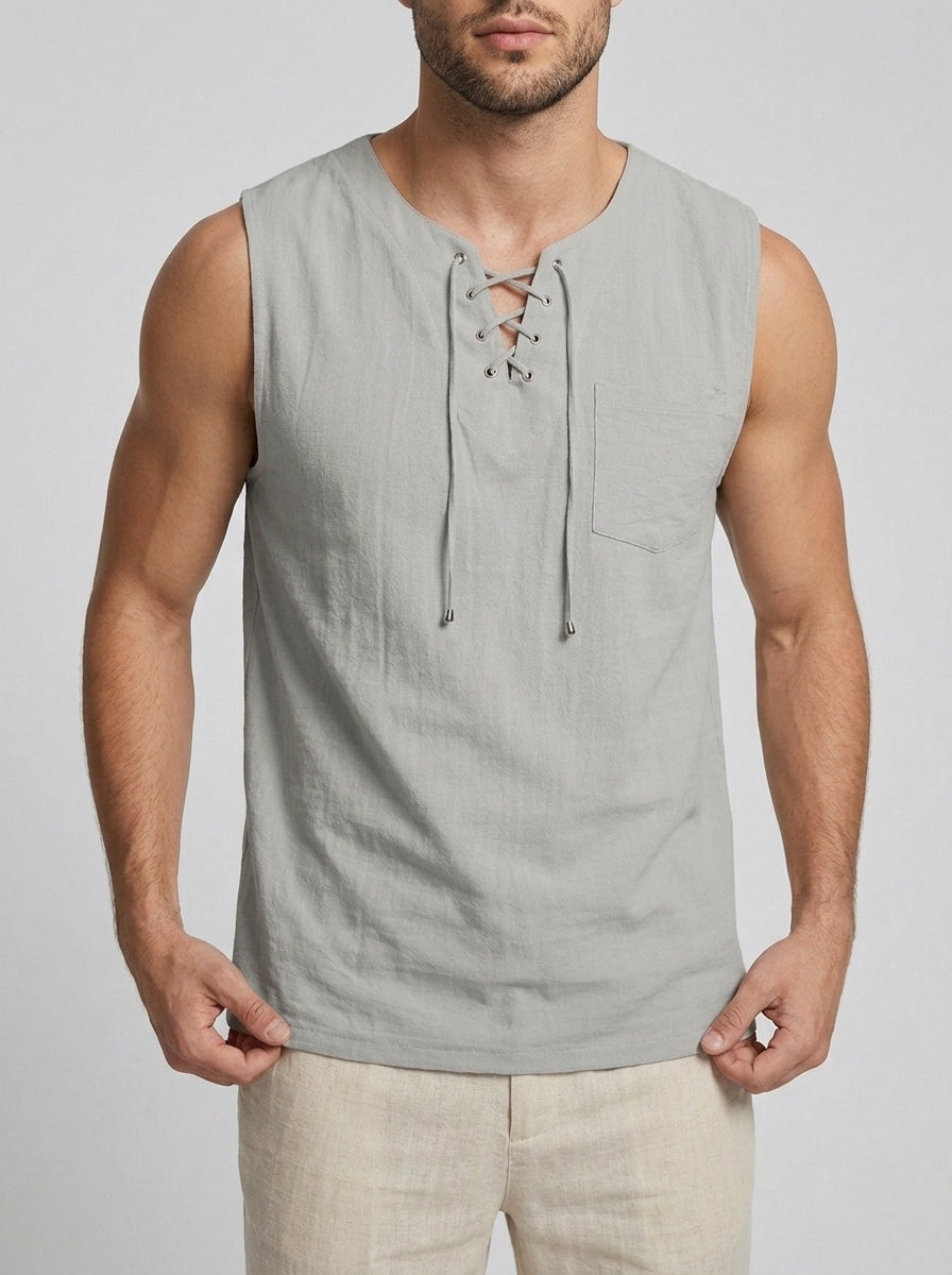 Knit Tank Top Lace Up Men