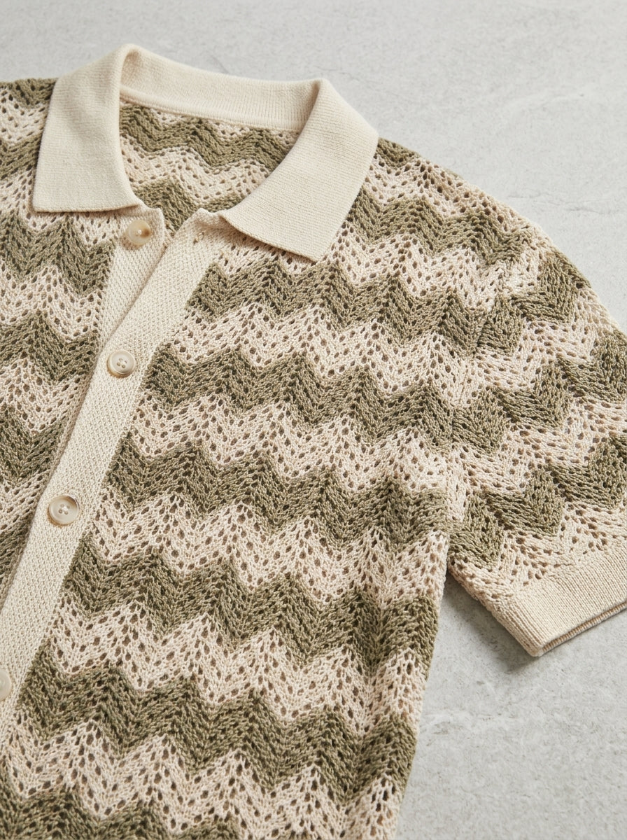 Knit Shirt Men's Crochet Retro Zigzag